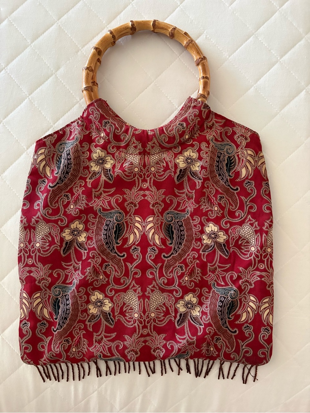 St. John's Bay Vintage Batik Print Bamboo Handle Boho Bag - Excellent